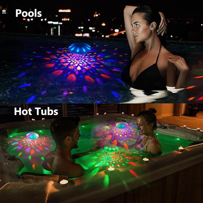 Rechargeable Floating Pool Lights (2 Pack) - Pool Light that Float with Vibrant RGB Colors, IP68 Waterproof Pool Lights, Upper and Lower Color Changing Floating Led Lights for Pond, Bathtub and Party