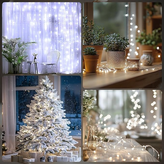 Fairy Lights Battery Operated String Lights 16.4ft 50LED Flashing and Constant Light Waterproof Silver Wire for Christmas DIY Party Wedding Decoration(White, 8 Pack)