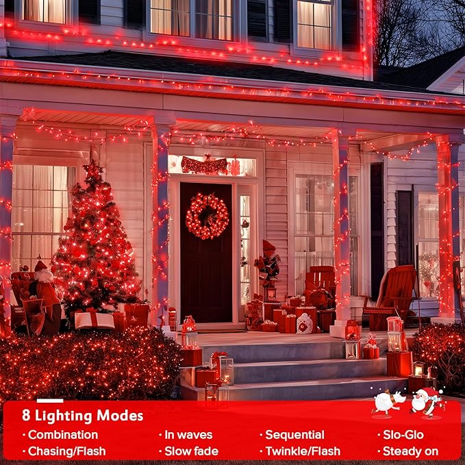 JMEXSUSS 400 LED Red Christmas Lights Indoor Outdoor, 132ft String Lights Plug in with Remote, 8 Modes Twinkle Fairy Light for Tree Room Bedroom Fireplace Patio Party Christmas Decor