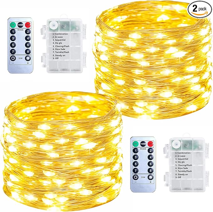 Upgraded 2Pack Total 140Ft 400 LED Fairy Lights Battery Operated with Remote & Timer, Waterproof Christmas String Lights Outdoor Indoor, Battery Twinkle Lights for Bedroom, Xmas, Parties, Tree, Decor