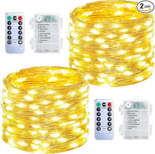 Upgraded 2Pack Total 140Ft 400 LED Fairy Lights Battery Operated with Remote & Timer, Waterproof Christmas String Lights Outdoor Indoor, Battery Twinkle Lights for Bedroom, Xmas, Parties, Tree, Decor