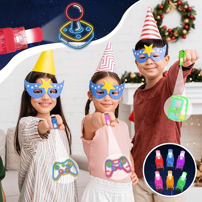 36Pcs Video Game Party Favors Game LED Finger Lights Glow in the Dark Light Up Finger Lights Toys Bulk for Games Birthday Decorations Supplies Kids' Goodie Bags Back to School Party Classroom Prizes