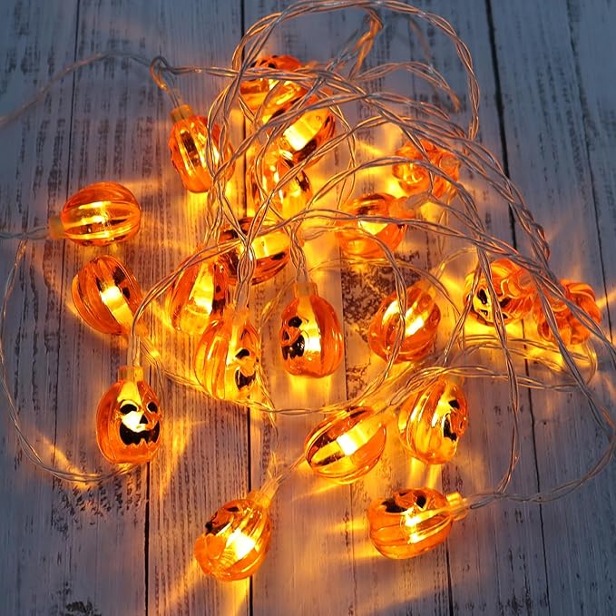 Halloween String Lights 10Ft 20 LEDs Battery Operated Outdoor Decorations Pumpkin Lights for Halloween Party Decor