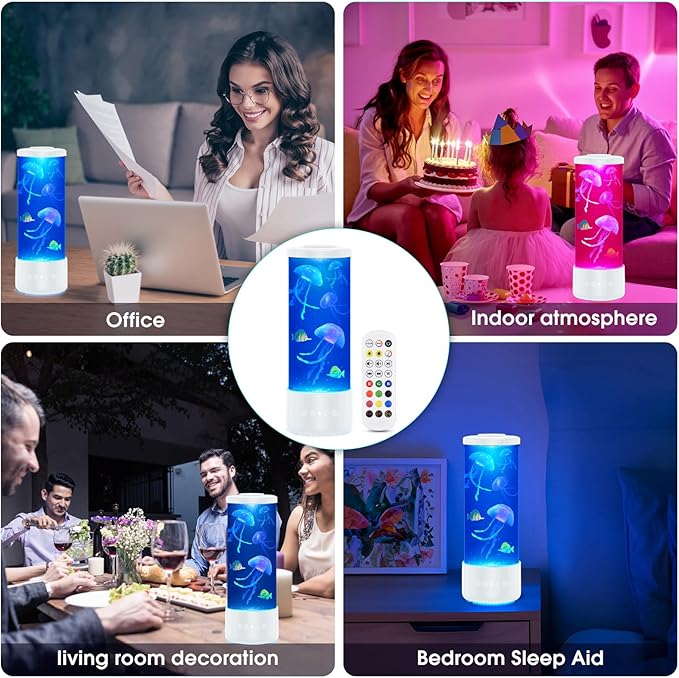 Jellyfish Lamp Bluetooth Speaker,12 White Noise Jelly Fish Table Night Light,10 Color Changing 2 Lighting Modes,Mood Lamp for Home Office Sleep Relaxation,Gifts for Kids Children Adults (white)