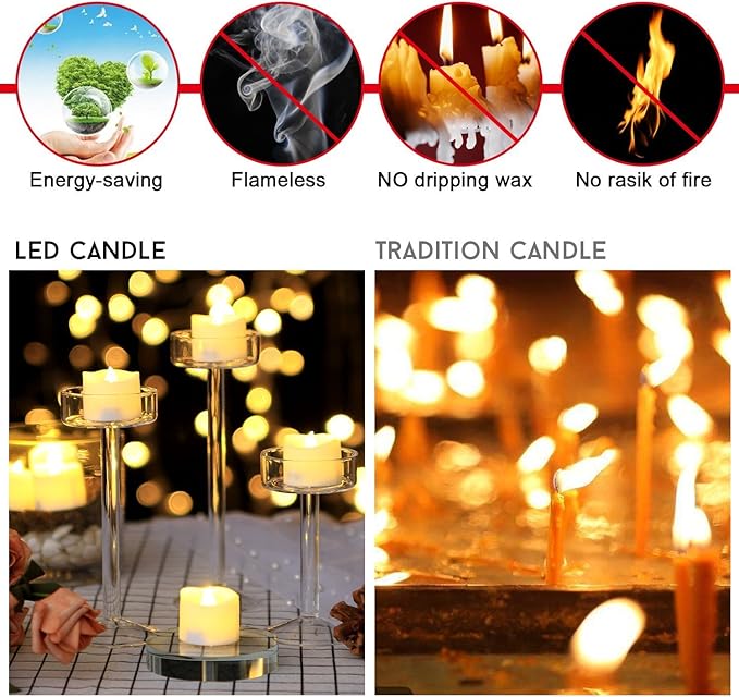 IMAGE Battery Tea Lights with Timer,Flickering Candles 12PCS 6hrs on and 18hrs Off in 24 Hours Cycle Automatically Timing LED Candles Lights with 100 PCS Decorative Fake Rose Petals-Warm White