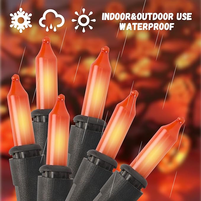 100 Count Orange Halloween Lights for Halloween Decorations, 21ft Orange String Lights Plug in, Mini String Lights with Black Wire for Fall Tree Outdoor Indoor Decor