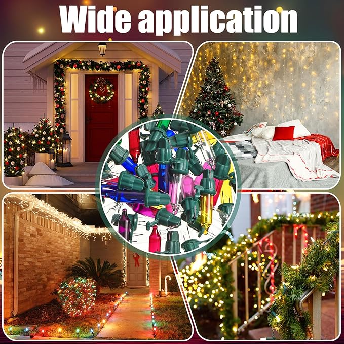 Mudder 60 Count Christmas Tree Replacement Light Bulbs 2.5v 0.425 Watt Replacement Bulb Mini Incandescent Wire String Lights Decoration for Prelit Xmas Tree(Green Base with Vivid Color Bulb)