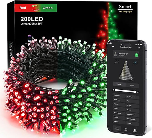 Brizled Smart Red Valentine String Lights/Green St. Patrick's Day Lights, 66FT 200 LED Color Changing Christmas Tree Lights WiFi App & Voice Control, Dimmable Music Sync for Indoor Outdoor Xmas Party