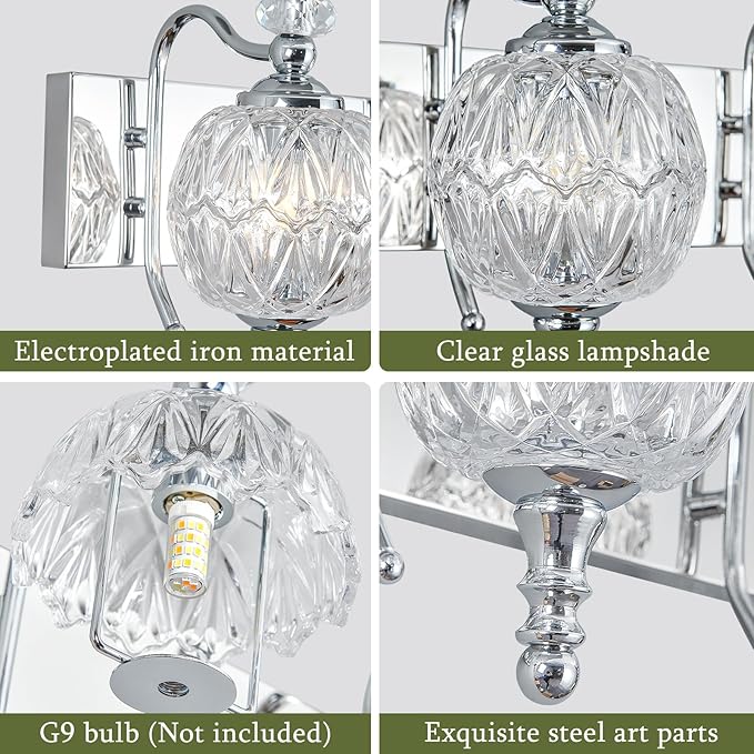 Modern Crystal Bathroom Vanity Lights Fixtures Over Mirror Chrome Vintage 3-Lights 20 Inch Bathroom Light Fixtures Glass Crystal Vanity Lights