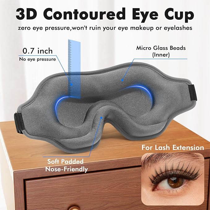 Sleep Eye Mask for Men Women, Weighted Eye Mask Blackout with Adjustable Strap, Lash Extensions Sleeping Mask for Travel (Grey, 4.6oz)
