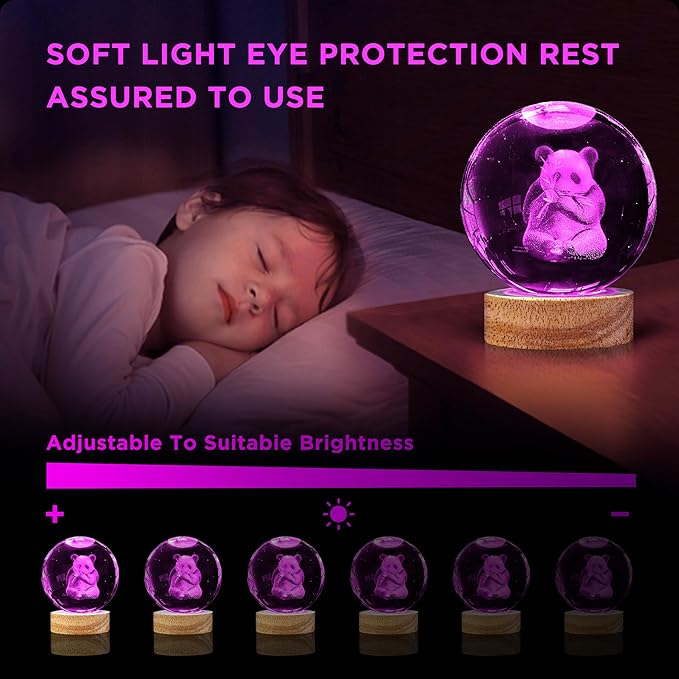 Panda Crystal Ball Night Light - 3.15 in Panda Glass Ball Lamp with 16 Color Changing Wooden Base and Remote Control - Ideal Gift for Kids, Friends & Decor