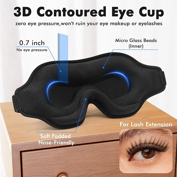 Sleep Eye Mask for Men Women, Weighted Eye Mask Blackout with Adjustable Strap, Lash Extensions Sleeping Mask for Travel (Black, 4.6oz)