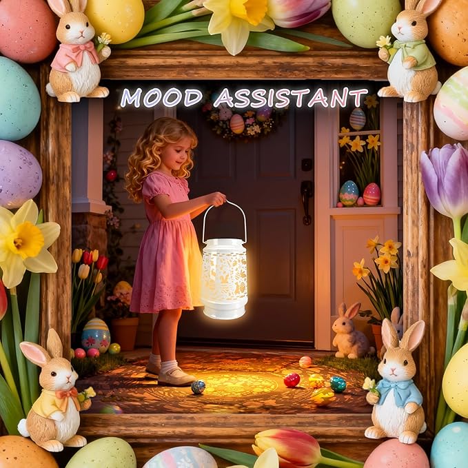Easter Decoration for Outdoor Solar Lanterns Waterproof Garden Decor,Metal Table Decorative Light Gardening Patio Yard Lawn Backyard Front Porch Pathway