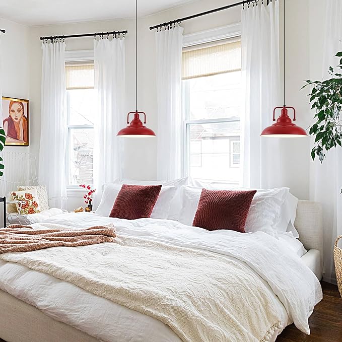 Red Farmhouse Pendant Lights 3 Packs, Metal Pendant Lights Kitchen Island, Industrial Pendant Light, Hanging Island Pendant Light, Barn Light for Kitchen, Living Room, Bedroom, Hallway