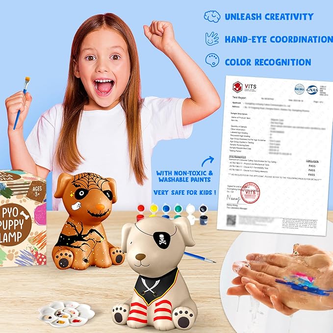 Goody King Paint Your Own Dog Lamp Kit, DIY Night Light, Crafts for Teens Girls Boys, Arts & Crafts Kit, Painting Kit for Kids, Room Decoration, Christmas Birthday Gift for Kids Ages 3 4 5 6 7 8+