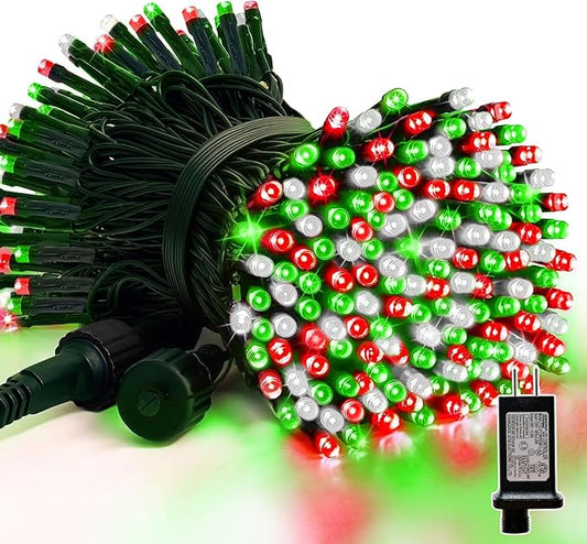 LAMPHOME 66ft Christmas Decorative Mini Lights, 200 LED Green Wire Fairy Starry String Lights Plug in, 16 Lighting Modes for Outdoor Xmas Tree Wedding Party Decoration (Red Green White)