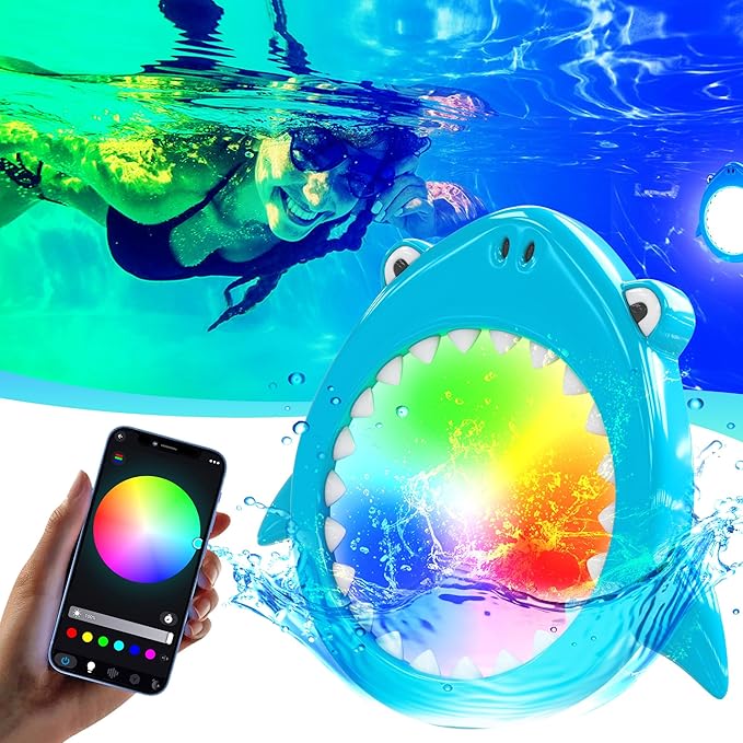Led Pool Lights for Inground Pools Smart RGB Dimmable Underwater Submersible Lights with APP Control, IP68 Waterproof 12V for Swimming Pool Spa Light, Hot Tub - Shark,26.2ft Cable