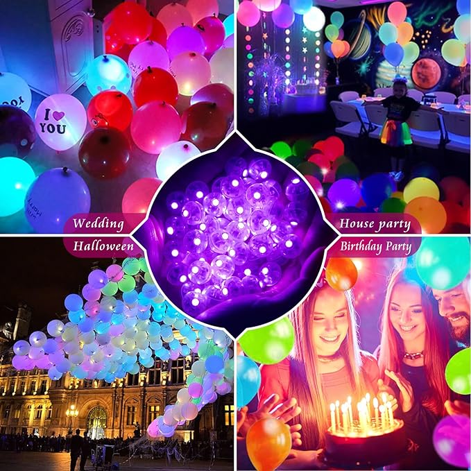 100pcs Mini Led Lights - Round, Long Standby Time Ball Light Paper Lantern Balloons for Birthday Party, Christmas, Halloween Decoration Purple