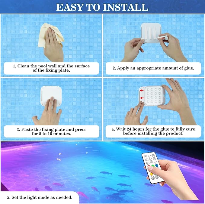 Creatrek Rechargeable Pool Lights with Remote, 16 Color Changing Submersible LED Lights, Waterproof Pool for inground, Ponds, Bathtub Decorations, 4 Pack