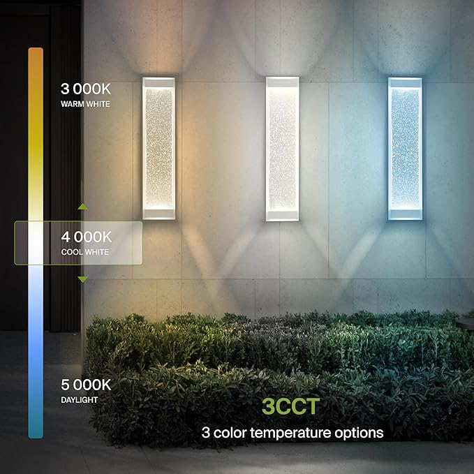 ASD LED 24" Bubble Glass Wall Light Fixture, Outdoor & Indoor Seeded Sconce | 3CCT, Waterproof, Dimmable, Up-Down Glow, ETL Listed | 22W 530LM 3000-5000K 100-277V | Exterior Porch Lighting | White