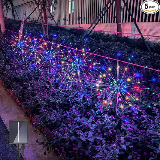 Solar Garden Firework Lights Outdoor, 5 Pack 450 LED 8 Lighting Modes Waterproof Landscape Decorative Sparklers Twinkling Starburst Lights for Yard Pathway Walkway Christmas, Colorful