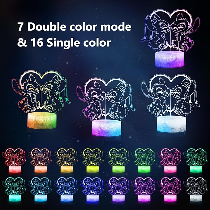 Stitch Night Light for kids: Two-Color Lighting Effects, 32 Changing 3D Illusion LED Lamp with Remote & Touch Control,Stitch Gifts for Girls,Boys,Cute Bedroom Decor for Birthday Christmas Party
