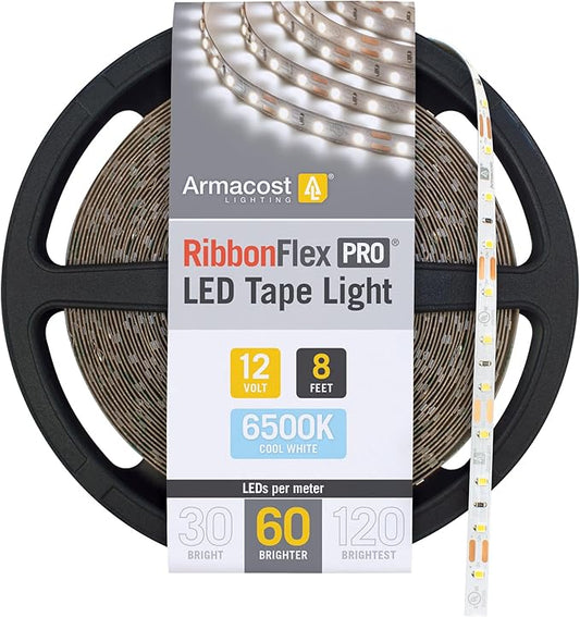 Armacost Lighting RibbonFlex Pro 12V White LED Strip Lights 60 LED/m, 6500K, 8.2 ft 182211