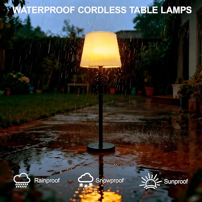 Outdoor Solar Table Lamps for Patio, Rechargeable Waterproof Cordless Lamp with Remote, Solar Battery Operated Dimmable Light for Home Patio Deck Garden