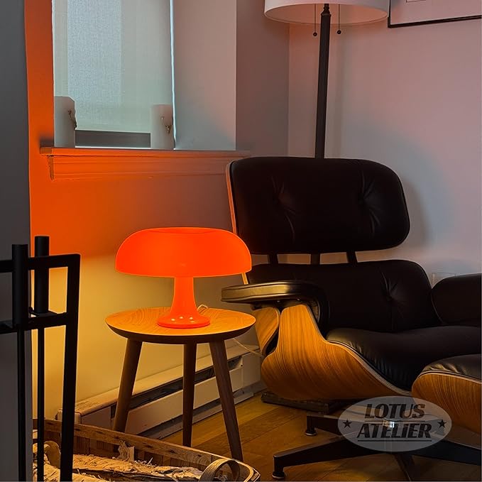 Lotus Atelier Orange Mushroom Lamp for Room Aesthetic Modern Lighting for Bedroom | Cool Retro Living Room Decor (Orange)