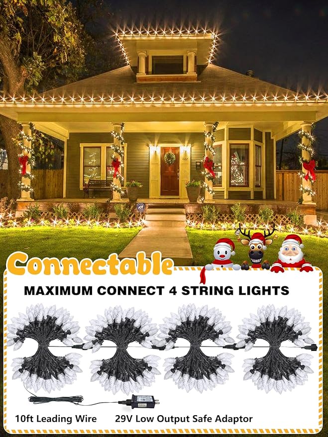2-Pack C9 Christmas String Lights Plug in, 66 FT 100 LED Christmas Lights Connectable with 8 Modes & Timer, Waterproof Fairy Twinkle Light Indoor Outdoor for Xmas Tree Yard Decorations (Warm White)