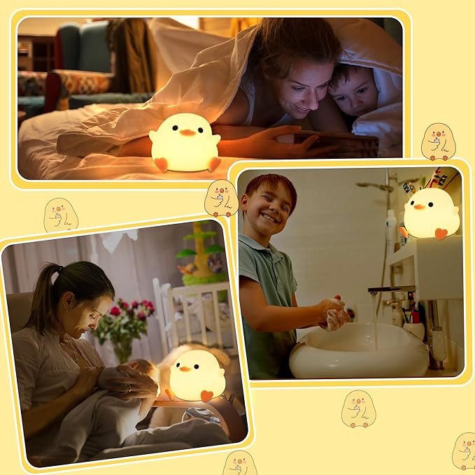 DoDo Duck Night Light, Duck LED Night Light, Nursery Silicone Bedside Touch Lamp for Home Bedroom Decor, Rechargeable Dimmable USB Timer, Birthday Easter Xmas Gifts for Kid Baby Teen