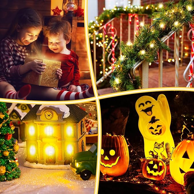 Leelosp Accessory Cord with 18 LED Light Bulbs 31.1 FT Christmas Village Light White Cord with On/Off Switch T20 LED Blow Mode Bulbs for Holiday Decorations Crafts Halloween
