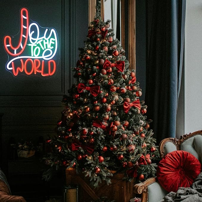 Joy To The World Neon Sign Christmas Neon Light Jesus LED Neon Lights Signs Christmas Cane Neon Wall Light Joy Neon Light Up Signs for Bedroom Party Home Church Christmas Decor Gifts