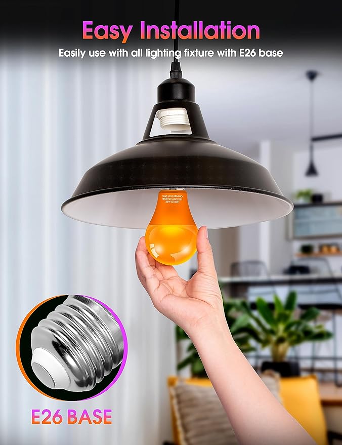 Fulighture Purple Orange Light Bulbs Outdoor [ 4 Pack ] LED A19 Halloween Light Bulbs LED Orange Light 9W (60W Equivalent) - E26 Purple Light Bulb for Porch Colored Christmas Party Home Decor