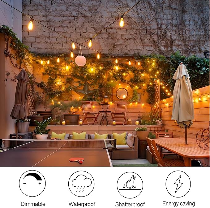 25Pack ST40 LED Replacement Light Bulbs,Vintage Edison Waterproof Shatterproof Dimmable E17 LED Bulbs for Indoor Outdoor Patio Wedding String Lights,0.6 Wat, Warm White, 2700K