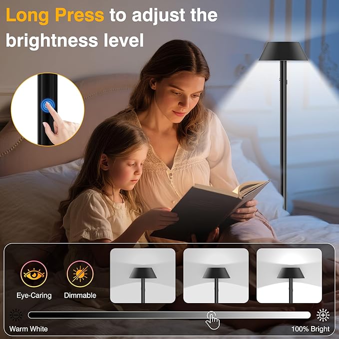 Portable Cordless Floor Lamp | Adjustable Height Reading Lamps Floor Standing | LED Bright Floor Lamp for Dark Rooms with 7500mAh Battery - IP54 Light