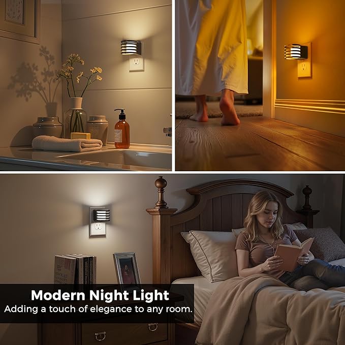 L LOHAS LED Night Light, 2 Pack 3CCT Night Lights Plug into Wall, Amber/3000K/5000K Adjustable Color Temperature Night-Lights, Dimmable Nightlight with Dusk to Dawn Sensor for Bedroom Hallway Bathroom
