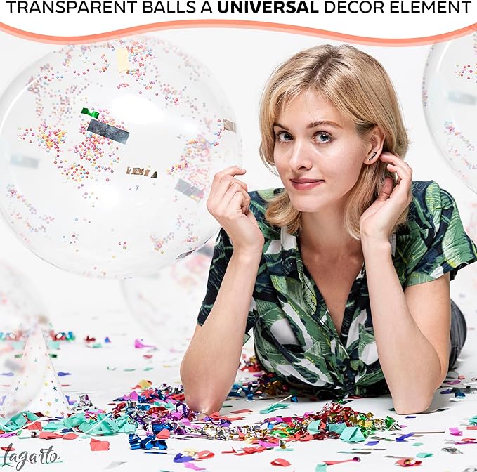Clear Balloons for Stuffing – 12 Pack Large Clear Balloons, 20 Inch Transparent Helium Tpu Glossy Material – Bubble Balloon Design for Wedding Supplies, Birthday Decorations, Party Games & Photo Zones
