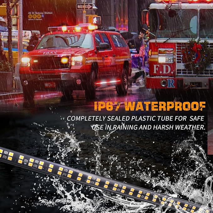 XRIDONSEN 2PCS 60 inch Truck Emergency Lights Strip 720 LED Running Board Strobe Lights Red White Firefighter Flashing Warning Safety First Responder for Vehicles Trucks Pickup Fire POV