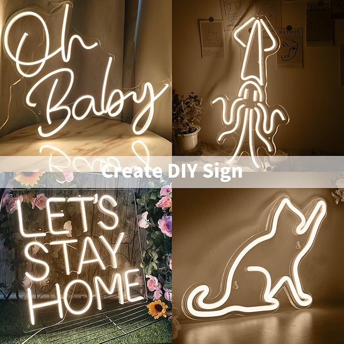 iNextStation 12V Warm White LED Strip Lights 16.4FT, Flexible Silicone Neon Rope Light with Power Adapter, Waterproof, Cuttable, Dimmable & Linkable, LED Lights Strip for Bedroom(with Plug)