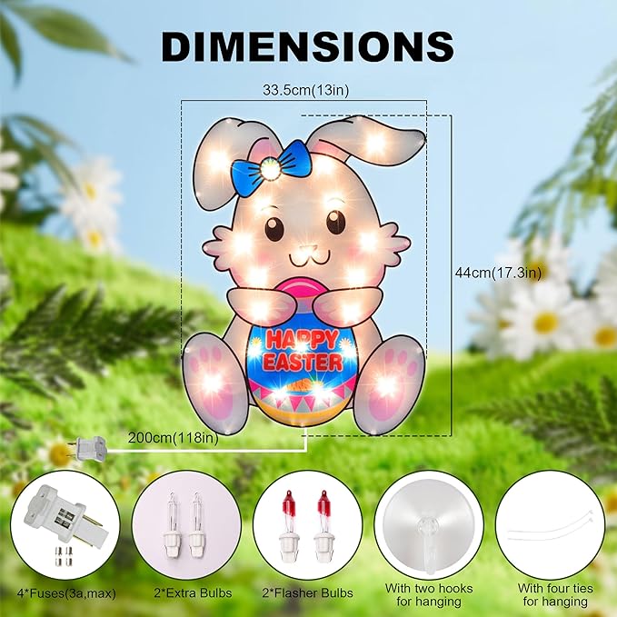 LAMPHOME 17" Lighted Easter Egg Window Silhouette，Bunny with Egg Easter Lighted Window Decoration