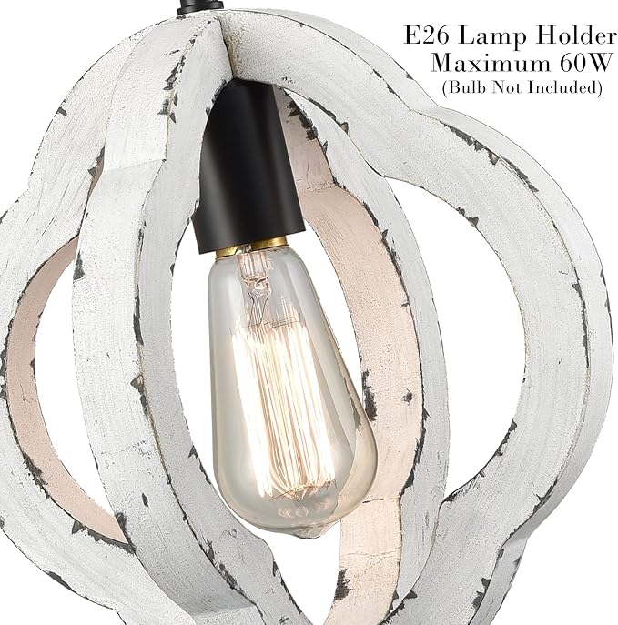 SAMTEEN Farmhouse Wooden Pendant Light Distressed White Wood Chandelier Lighting Modern Wooden Pendant Light Fixtures for Kitchen Island Dining Room Bedroom