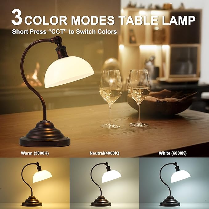 Cordless LED Table Lamp Set of 2, Battery Operated Desk Lamps with Swing Arm & Plastic Shade, Vintage Small Rechargeable Dimmable Light for Bedroom, Living Room, Nightstand, Oil Rubbed Bronze