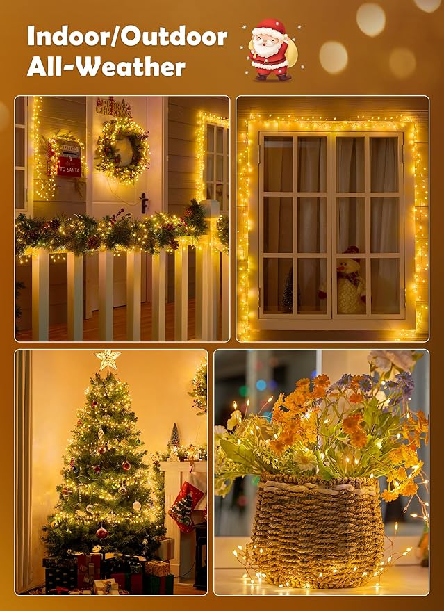 Twinkle Fairy Lights Plug in,200LED Cluster String Lights - Copper Wire Waterproof Christmas Tree Lights for Bedroom Indoor Outdoor, Party Garden Patio Decor