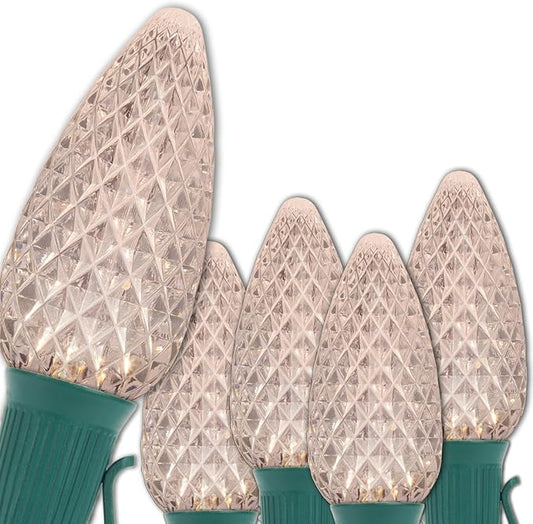 Wintergreen Lighting 50 C9 OptiCore LED Commercial Outdoor Christmas Lights – Heavy Duty Christmas String Lights; Green Wire (50 ft, Warm White)