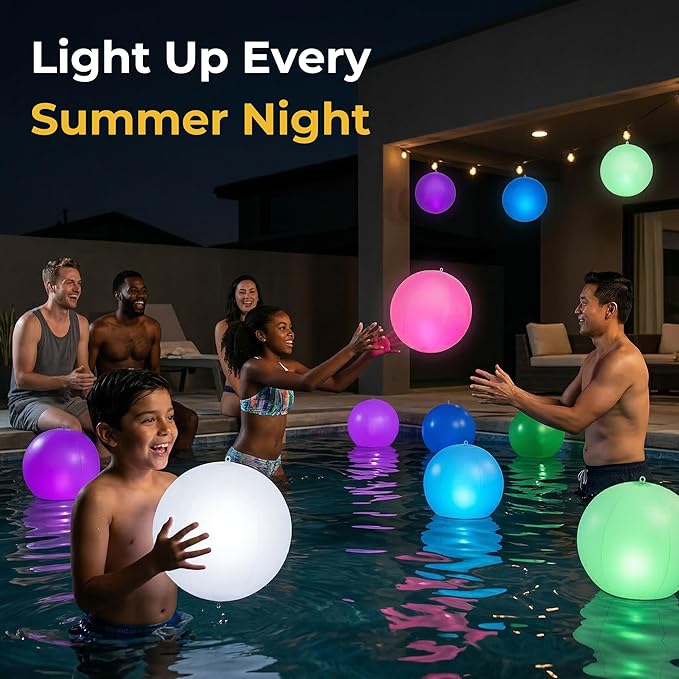 Solar Floating Pool Lights - Pack of 2 Solar Powered Color Changing 14-inch Balls - Float or Hang in Pool Garden Backyard Pond Party Decorations - Inflatable Wateproof