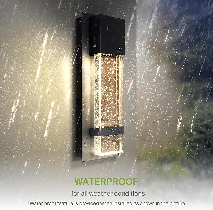 ASD LED 13 Inch Bubble Glass Wall Light Fixture | 9W 250LM RGB-3000K-5000K 100-277V | Multicolor, Waterproof, ETL Listed | Exterior Flush Mount Sconce, Outdoor-Indoor Lighting | Black, 2 Pack