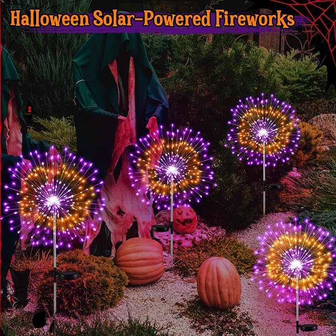 6 Pcs Mardi Gras Solar Firework Lights Solar Lights Outdoor Garden 120 LED 8 Modes Waterproof LED Sparkler Outdoor for Carnival Patio Yard Pathway Walkway (Mixed Colors)