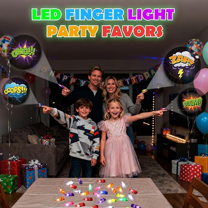 36 Pack Super Theme Hero Party Favors LED Finger Lights for Kids, Glow in the Dark hero Birthday Party Supplies, Goodie Bag Stuffers Classroom Treasure Box Prizes