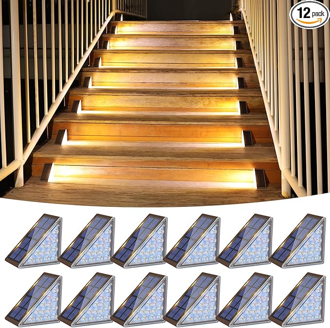 VOLISUN Solar Step Lights Outdoor Waterproof, LED Outdoor Stair Lights, Solar Step Light for Outside, Deck Light Decor for Stair,Front Porch and Patio(Brown,12 Pack)